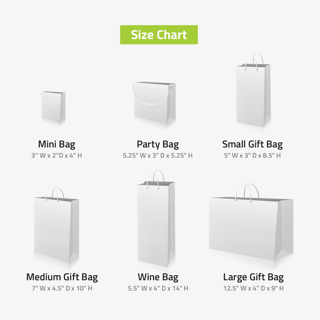 Gift Bags Size Chart